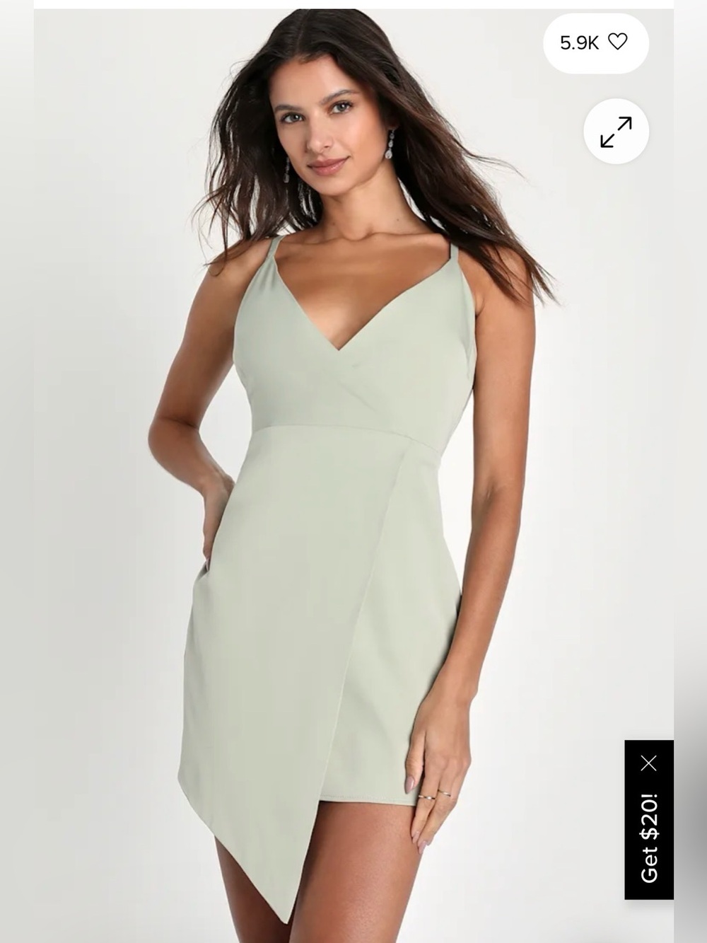 Lulus What a Stunner Sage Green Satin Asymmetrical Mini Dress size small NWT
